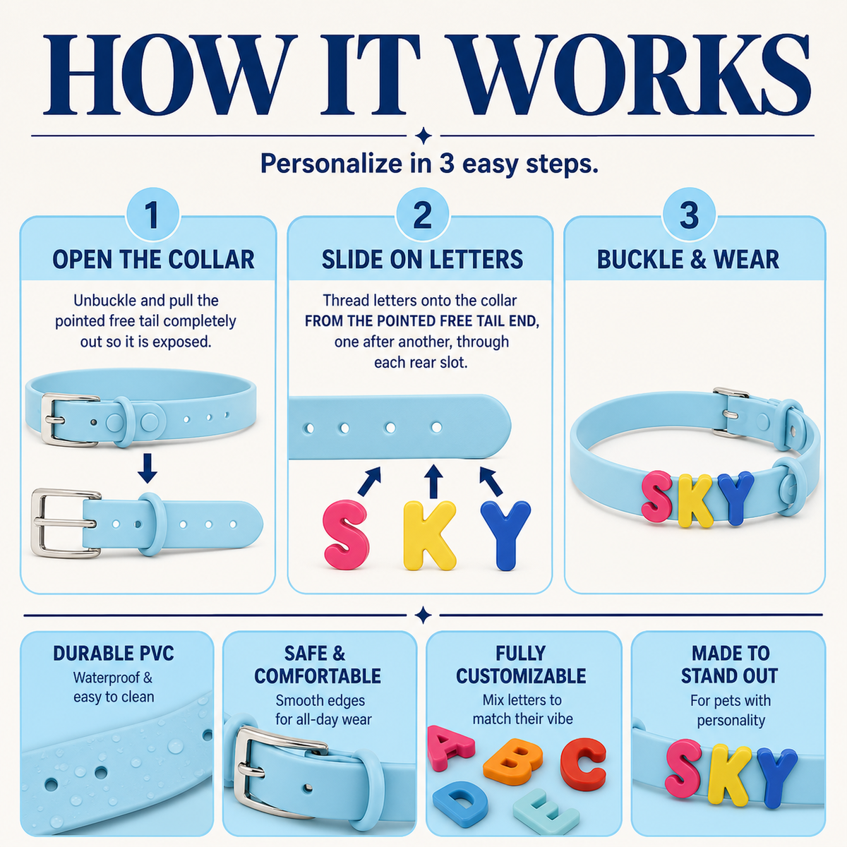 Light Blue Custom Pet Collar