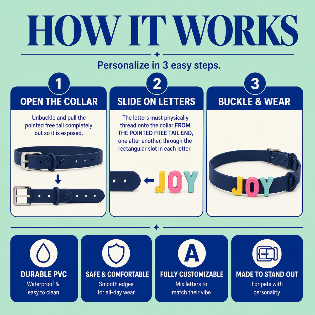 Dark Blue Custom Pet Collar