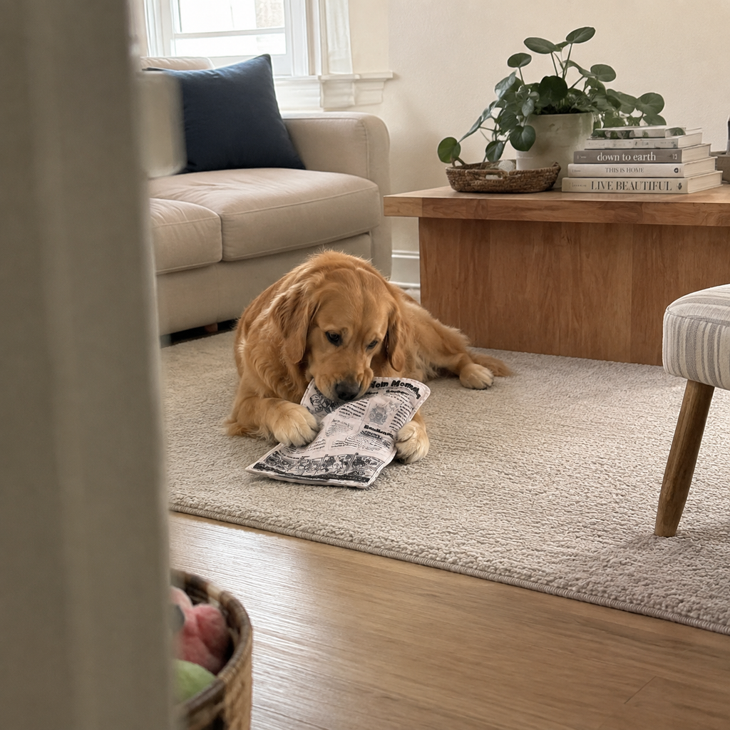 El perrito de papel | Juguete de papel de periódico arrugado para perros curiosos